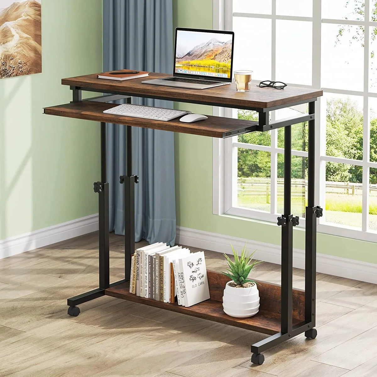 Height-Adjustable Portable Laptop Desk With Keyboard Tray, 43.3in H x 31.5in L x 17in D