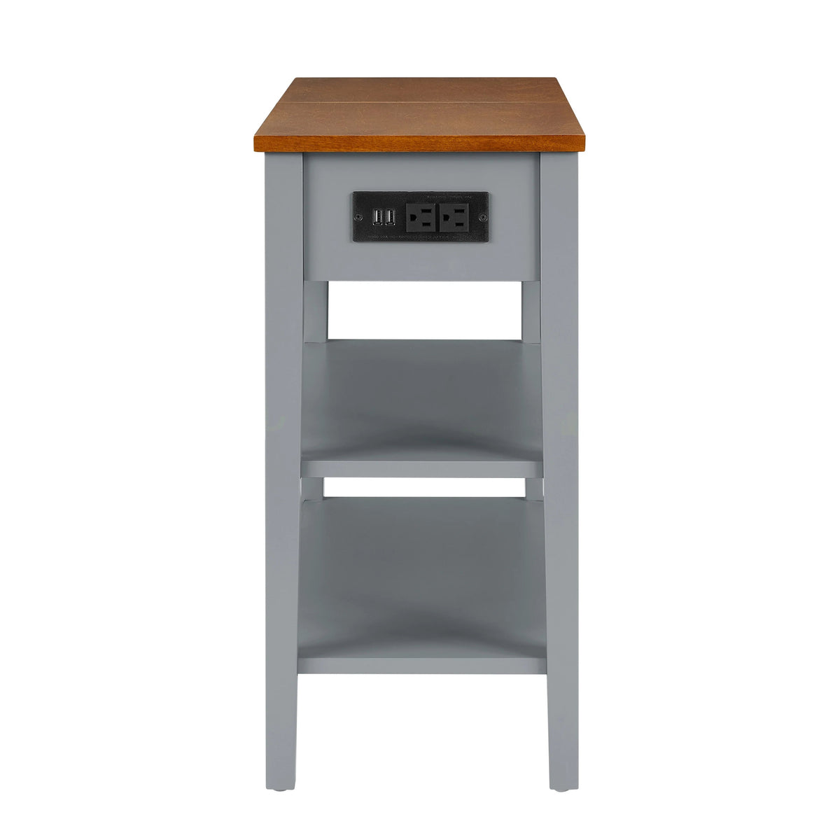 Narrow 2-Tone End Table With USB Charging Ports, 11.8 Inches Wide