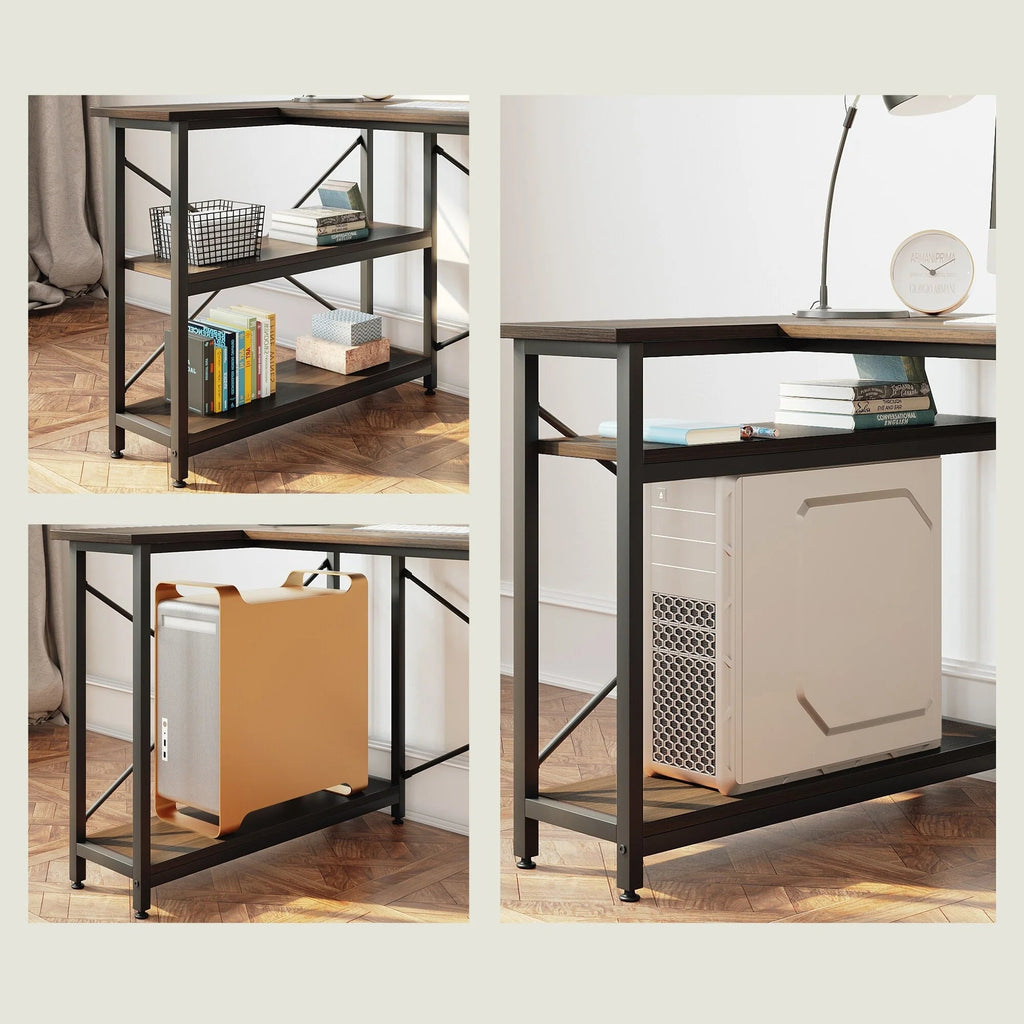 Small L-Shaped Computer Desk With Reversible Storage Shelves - 55-Inch / 47-Inch