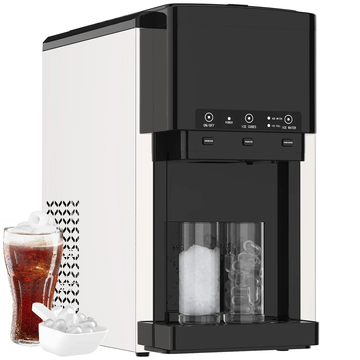 Advwin 3-in-1 Countertop Ice Maker With Cold Water Dispenser And Ice Crusher, 6L, 20kg/24hr