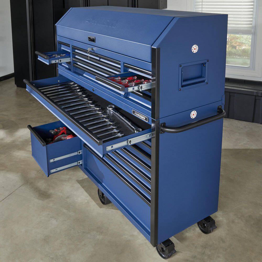 23-Drawer Heavy Duty Rolling Tool Chest And Top Cabinet Set, 56 in. W x 22 in. D, Matte Blue