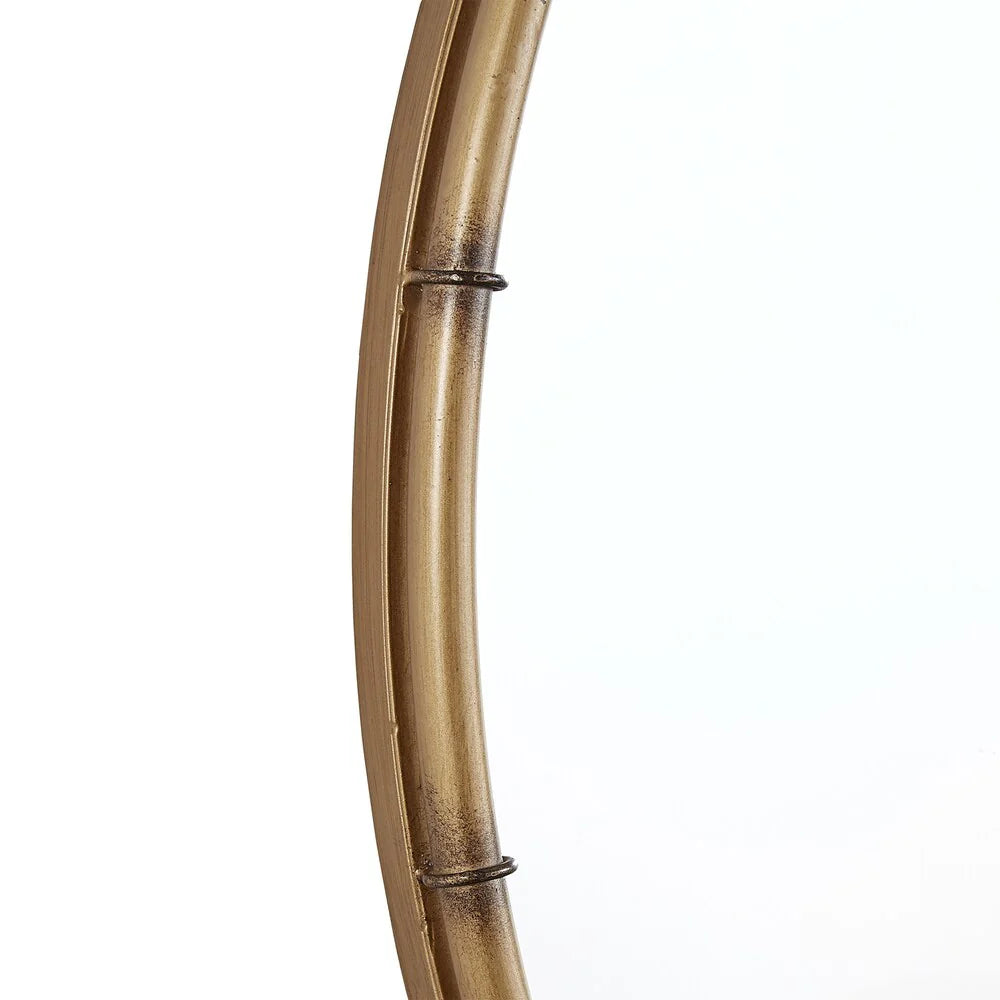 Round Wall Mirror With Antique Brass Finish And Decorative Ring Detail - 31.5in W x 1.5in D x 35in H