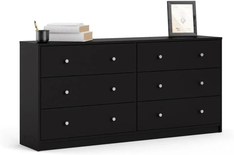 3-Piece Scandinavian Engineered Wood Bedroom Furniture Set With Black 6-Drawer Dresser, 3-Drawer Chest And Nightstand