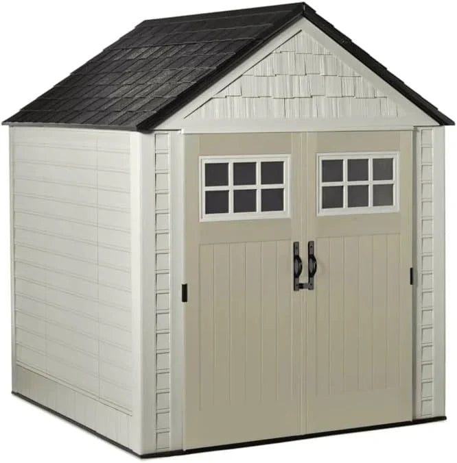Rubbermaid Resin Outdoor Storage Shed With Floor, 7x7 ft, Gray