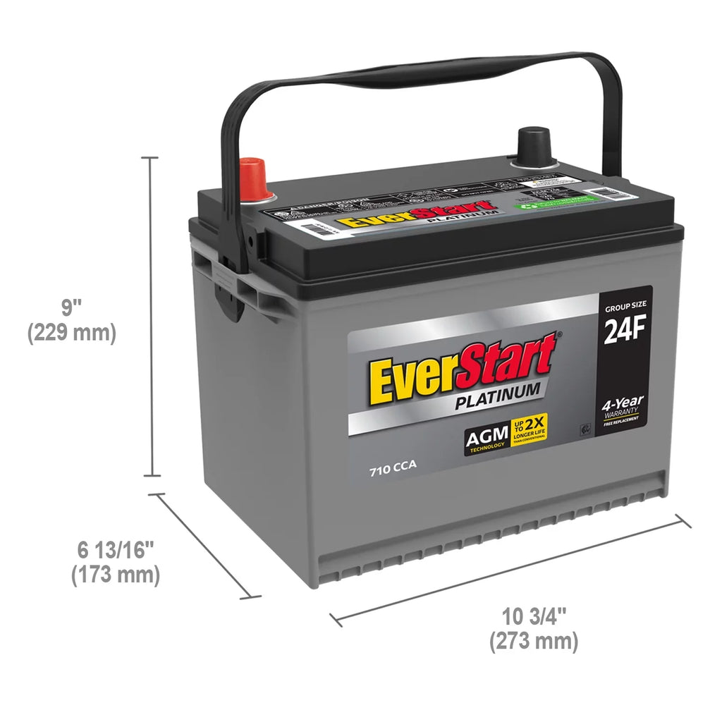 EverStart Platinum AGM Automotive Battery, Group Size 24F, 12 Volt, 750 CCA