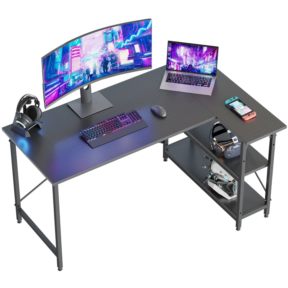 Small L-Shaped Computer Desk With Reversible Storage Shelves - 55-Inch / 47-Inch