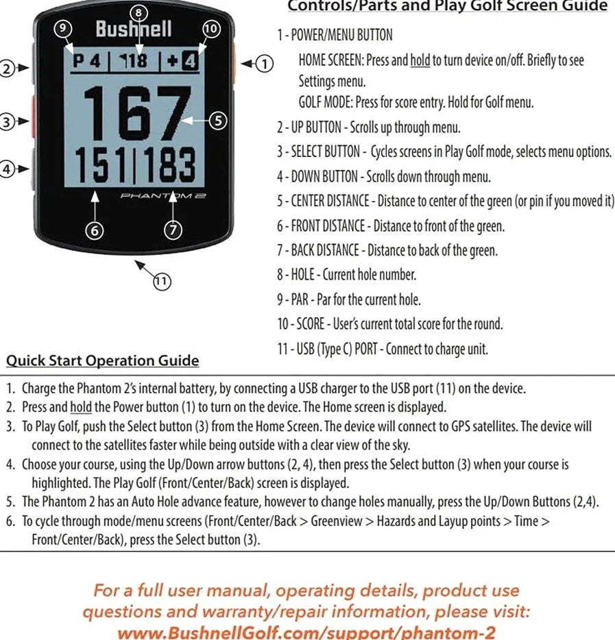 Bushnell Phantom 2 Golf GPS Rangefinder - Black