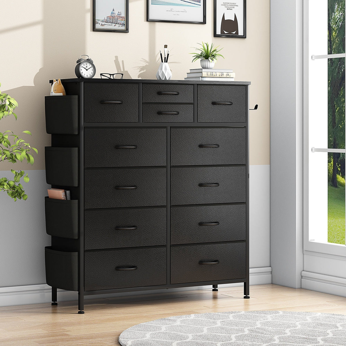 12-Drawer Fabric Dresser With Wood Top And Metal Frame