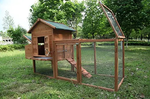 ECOLINEAR Outdoor Wooden Chicken Coop With Nest Box, 80.7in x 26in x 44.5in, Natural Wood
