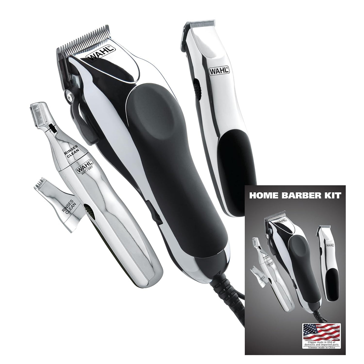 Wahl Home Barber Hair Clipper And Trimmer Kit, 30 Piece, Silver - 79524-3001P
