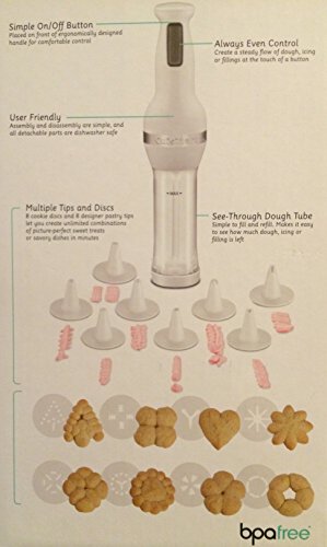 Electric Cookie Press With 8 Stainless Steel Cookie Discs And 8 Stainless Steel Pastry Tips - White