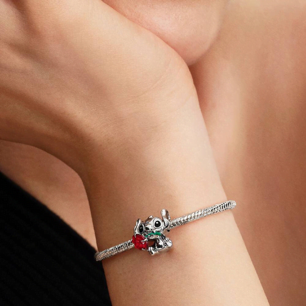 Disney Stitch Rose Murano Glass Charm