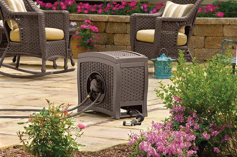 Suncast Aquawinder 125 Water-Powered Wicker Hose Reel - Java