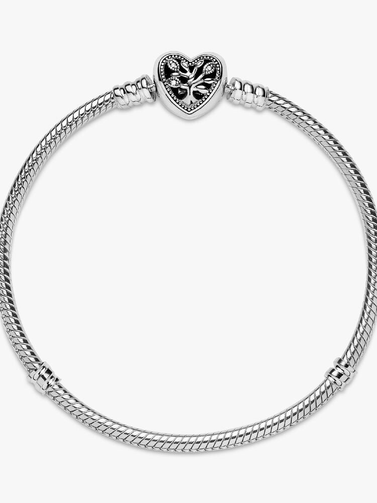 Pandora Moments Family Tree Heart Clasp Snake Chain Bracelet