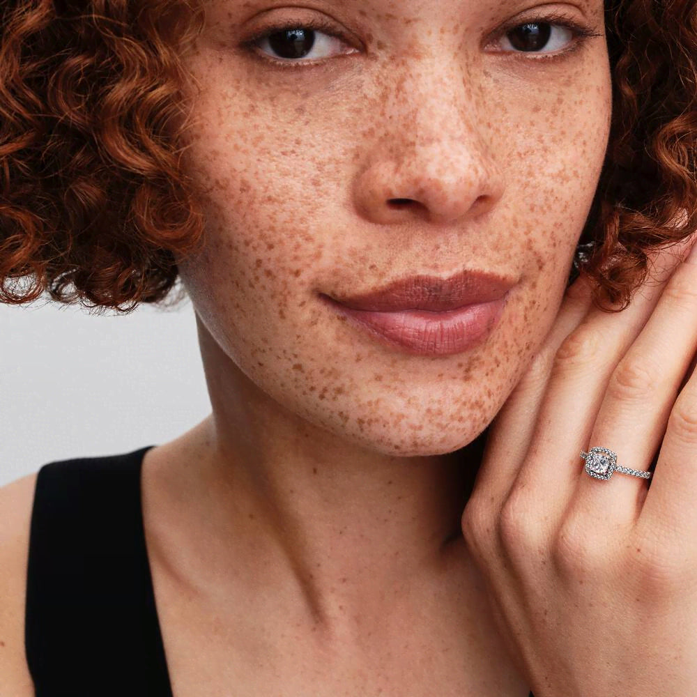 Sparkling Square Halo Ring