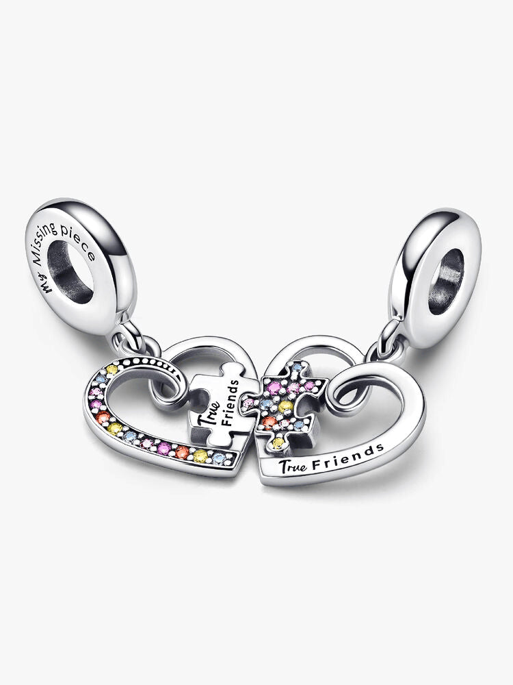 Puzzle Piece Hearts Splittable Friendship Dangle Charm
