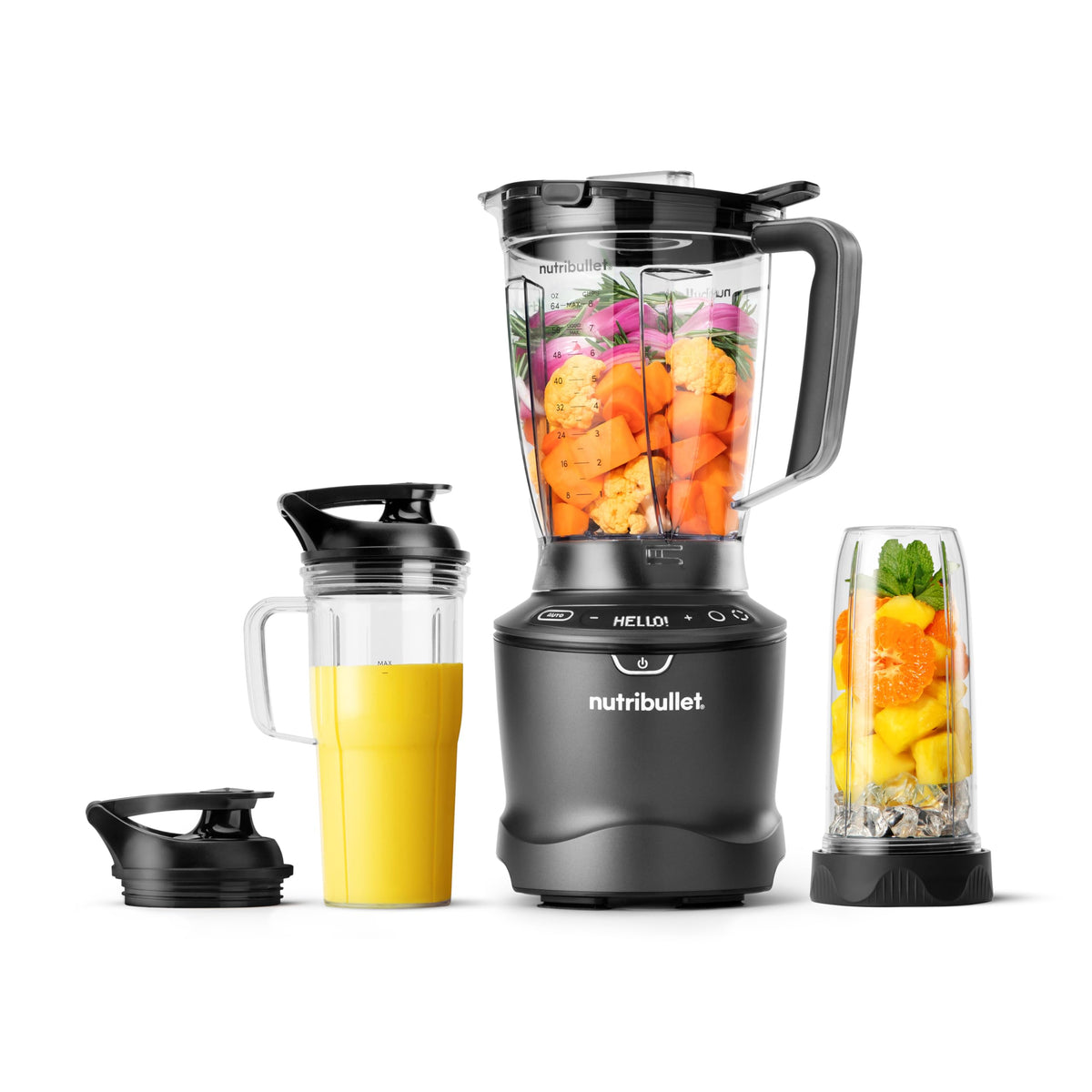 1400-Watt Multi-Function Countertop Blender Combo, 64 oz Pitcher, 32 oz And 24 oz Cups, Gunmetal-Gray