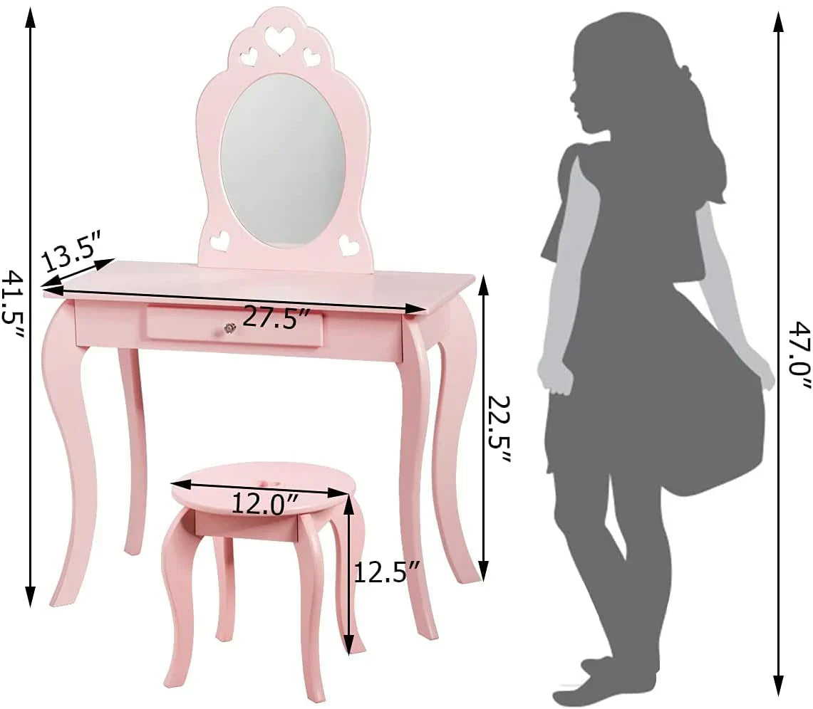 Fireflowery Kids Vanity Table With Detachable Top, Mirror And Drawer - FY-HW64356