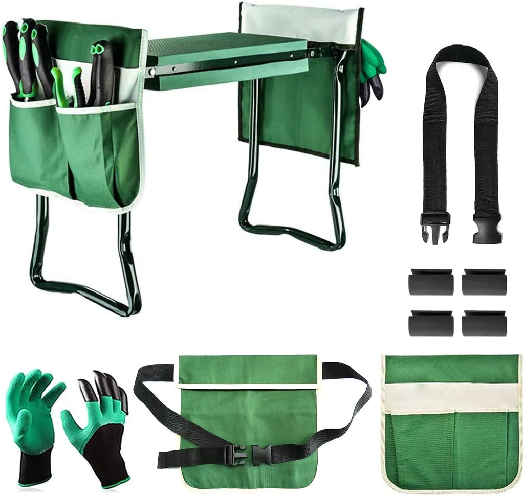Outdoor Rolling Garden Workseat Cart With 10-Inch Wheels, Green, 30.3 in D x 17.7 in W x 21.2 in H