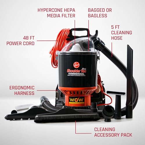 Commercial Shoulder Vac Pro Backpack Bagged Vacuum Cleaner With HEPA Media Filter, Black - C2401