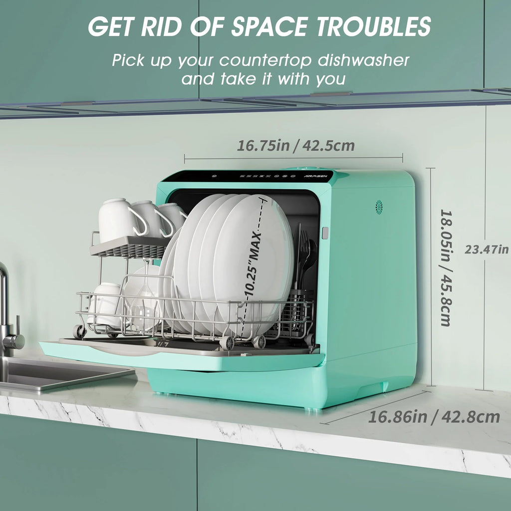 AIRMSEN Portable Countertop Dishwasher With 5L Built-In Water Tank And 5 Washing Programs - AE-TDQR03