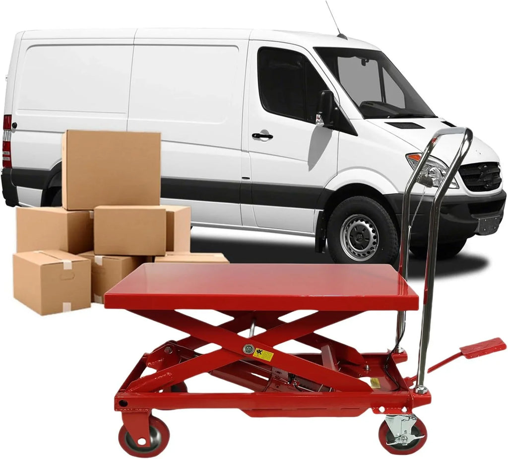 MERXENG Hydraulic Lift Table Cart, 660 lbs, 31 in Lift Height, Double Scissor, 4 Wheels