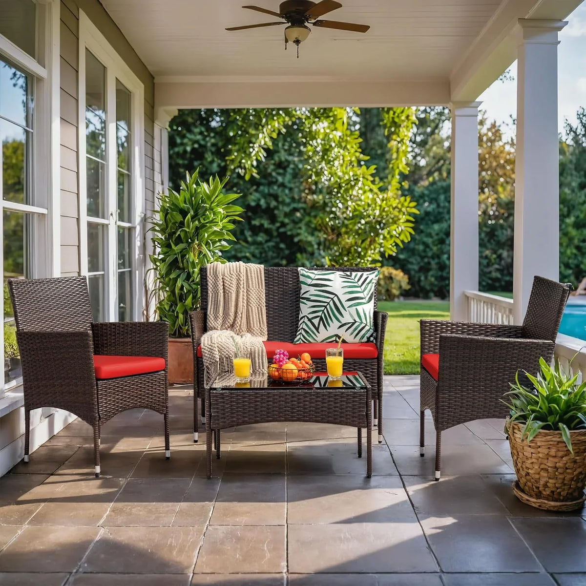 4-Piece Patio Rattan Wicker Furniture Set - T-LCRF834M18