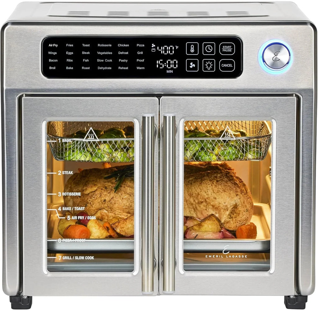 Emeril Lagasse French Door Air Fryer Toaster Oven Combo, 26-Quart, 24 Cooking Functions, Stainless Steel