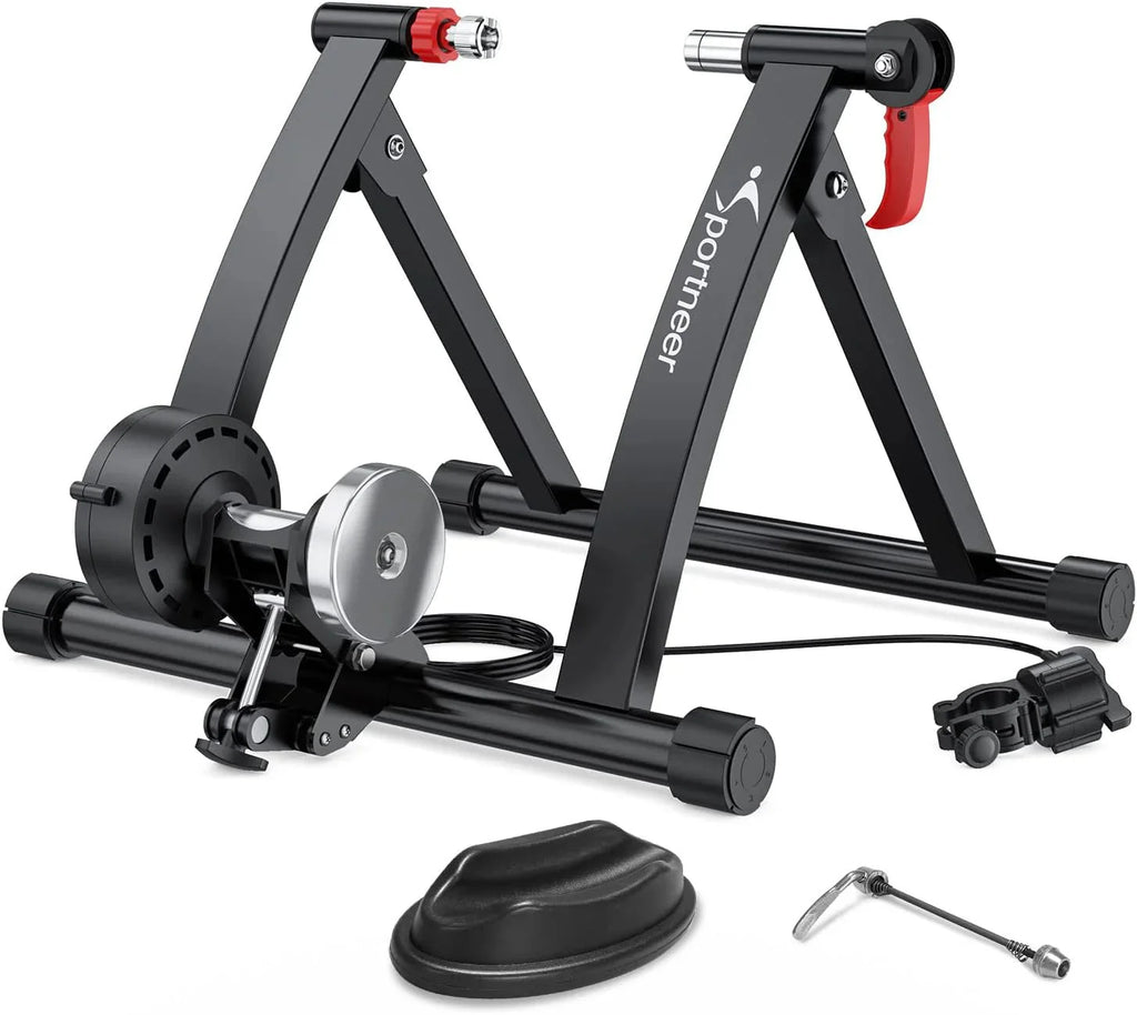 Sportneer Magnetic Bike Trainer Stand, Black, 6 Resistance Settings - 22 x 18 x 6 in