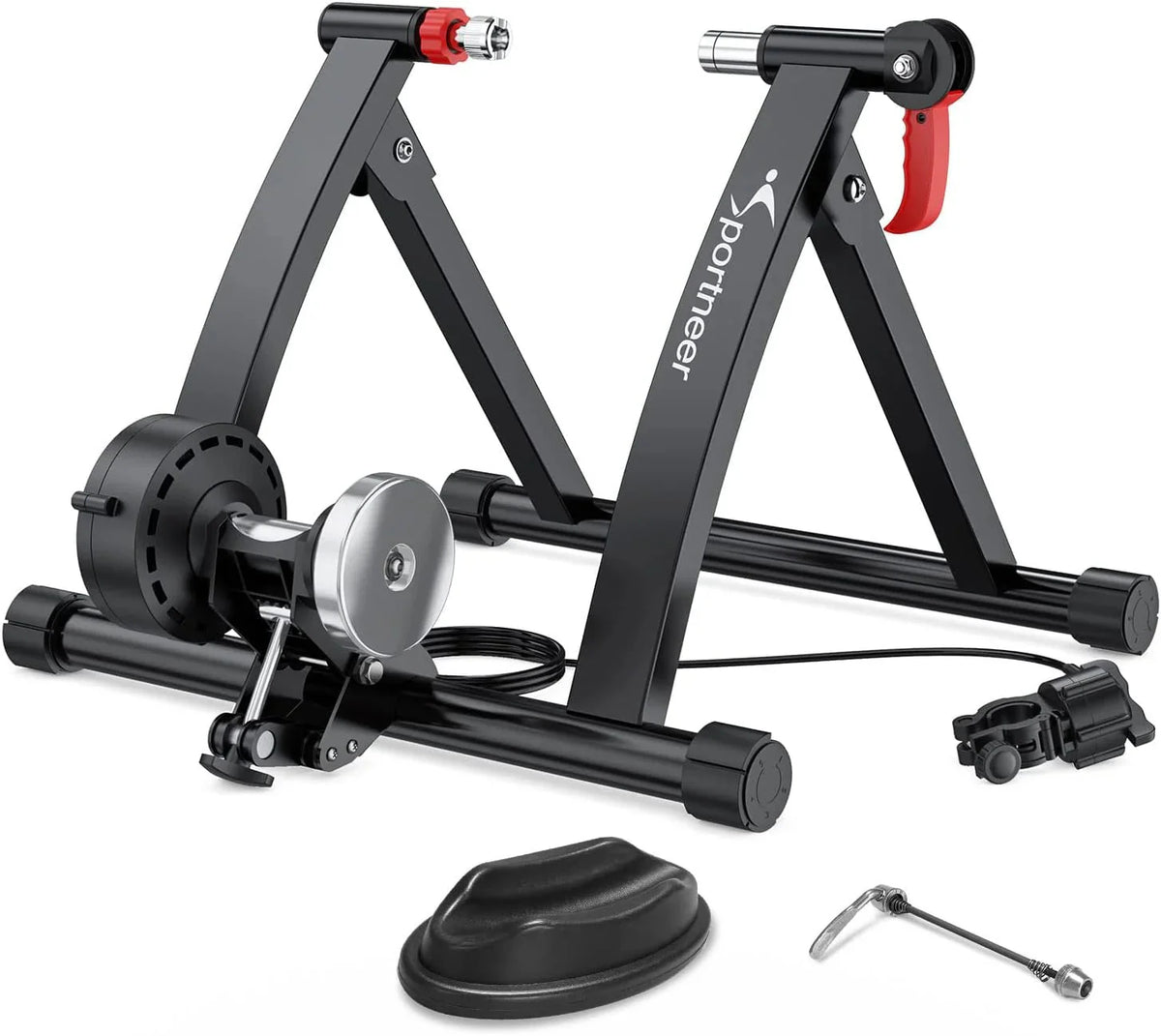 Sportneer Magnetic Bike Trainer Stand, Black, 6 Resistance Settings - 22 x 18 x 6 in