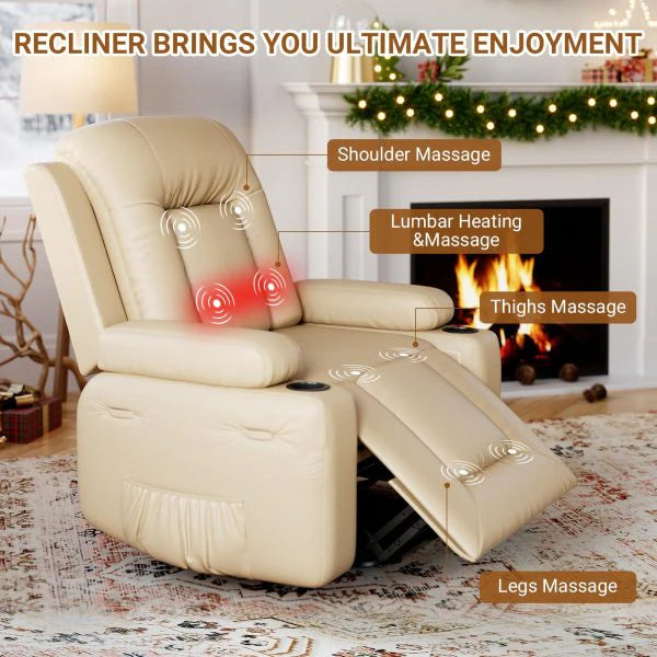 Power Lift Recliner Chair With Massage And Heat, Beige, 27 Seat Width, Cup Holders - SX-RQ-SF