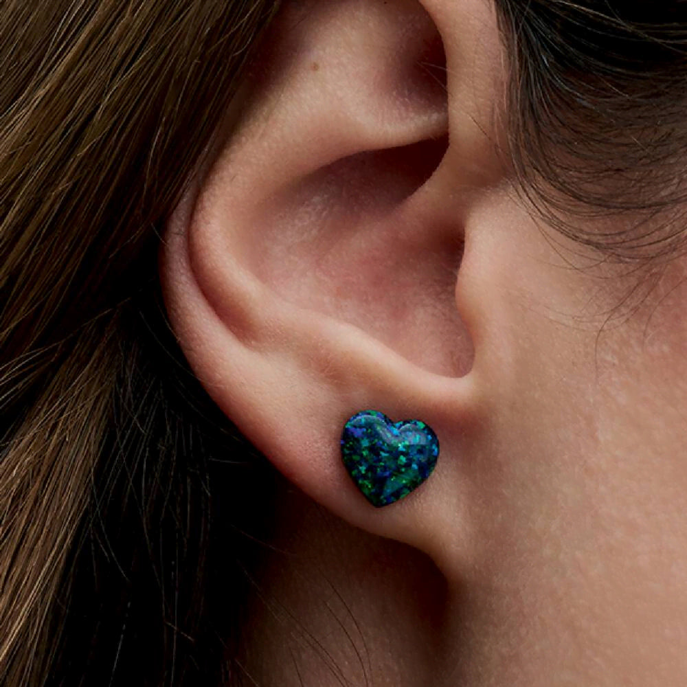 Opalescent Green Heart Stud Earrings