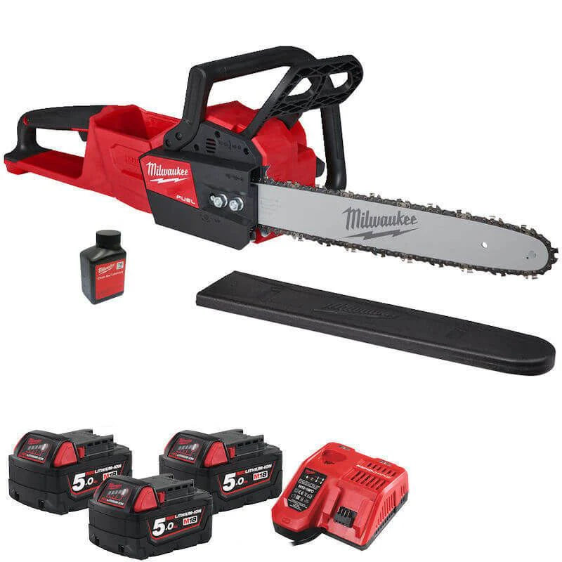 MILWAUKEE M18 FUEL Chainsaw 40 cm, 3 x 5.0 Ah Li-Ion Batteries - M18FCHS-503