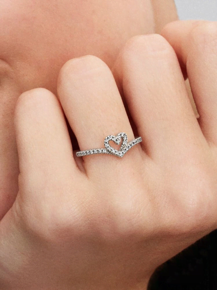 Sparkling Wishbone Heart Ring
