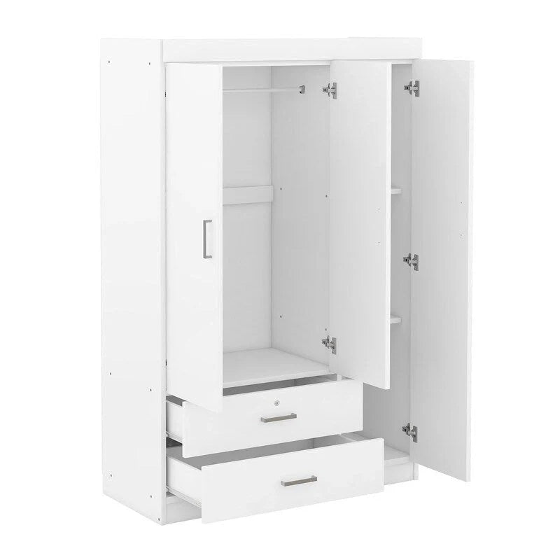 3-Door Mirror Wardrobe With Shelves And 2 Drawers - White Or Gray