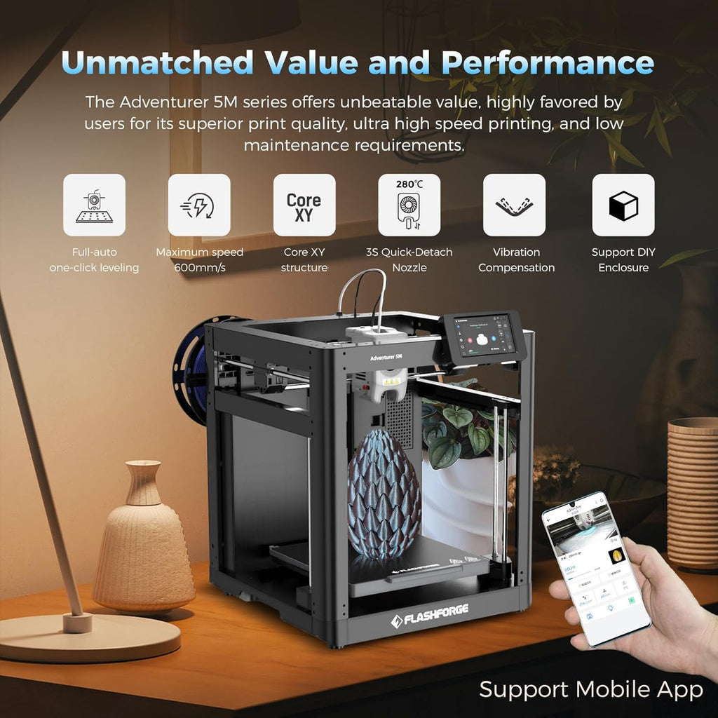 Flashforge High-Speed CoreXY 3D Printer, 220 x 220 x 220 mm - Adventurer-5M / Adventurer-5M Pro
