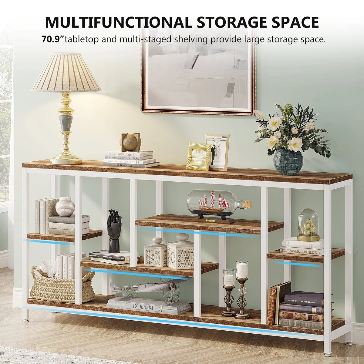 3-Tier Console Sofa Table With Storage, 70.9 Inch