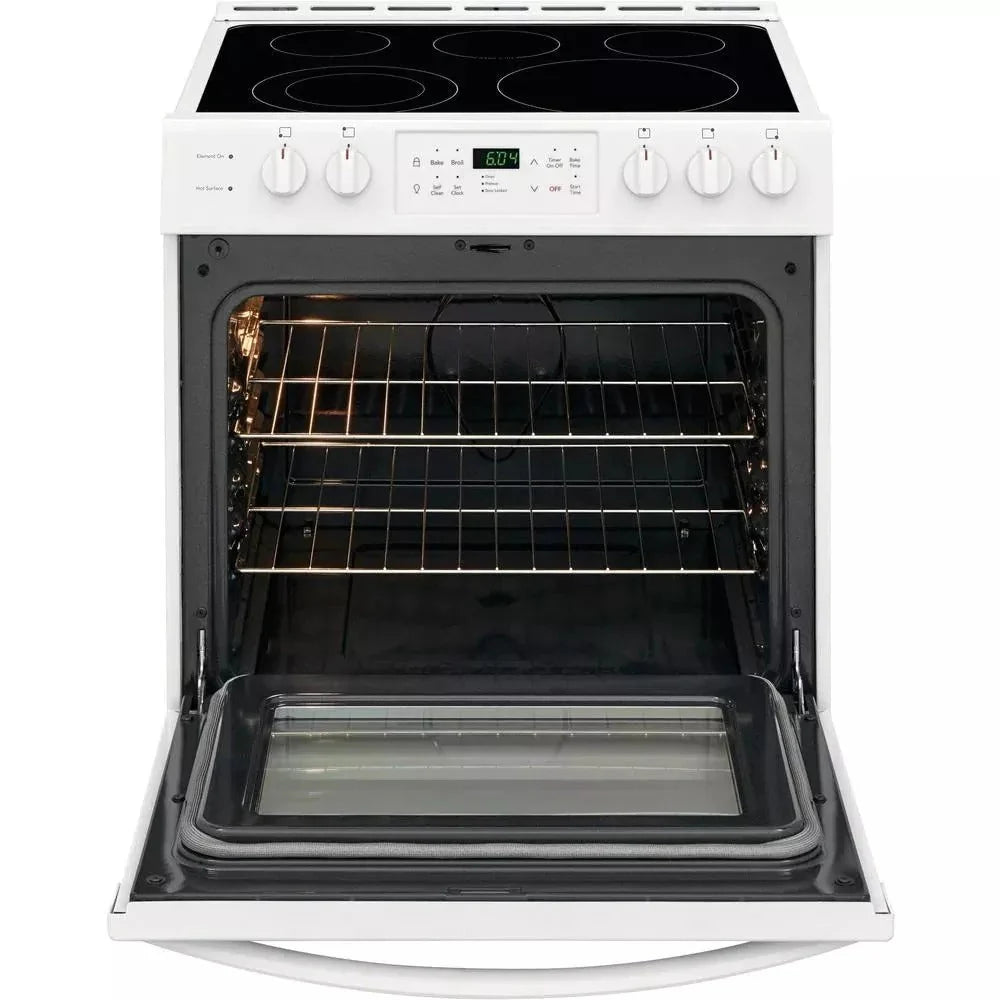 30 in. 5.0 Cu. Ft. Single Oven Electric Range, White With NVS Black Glass