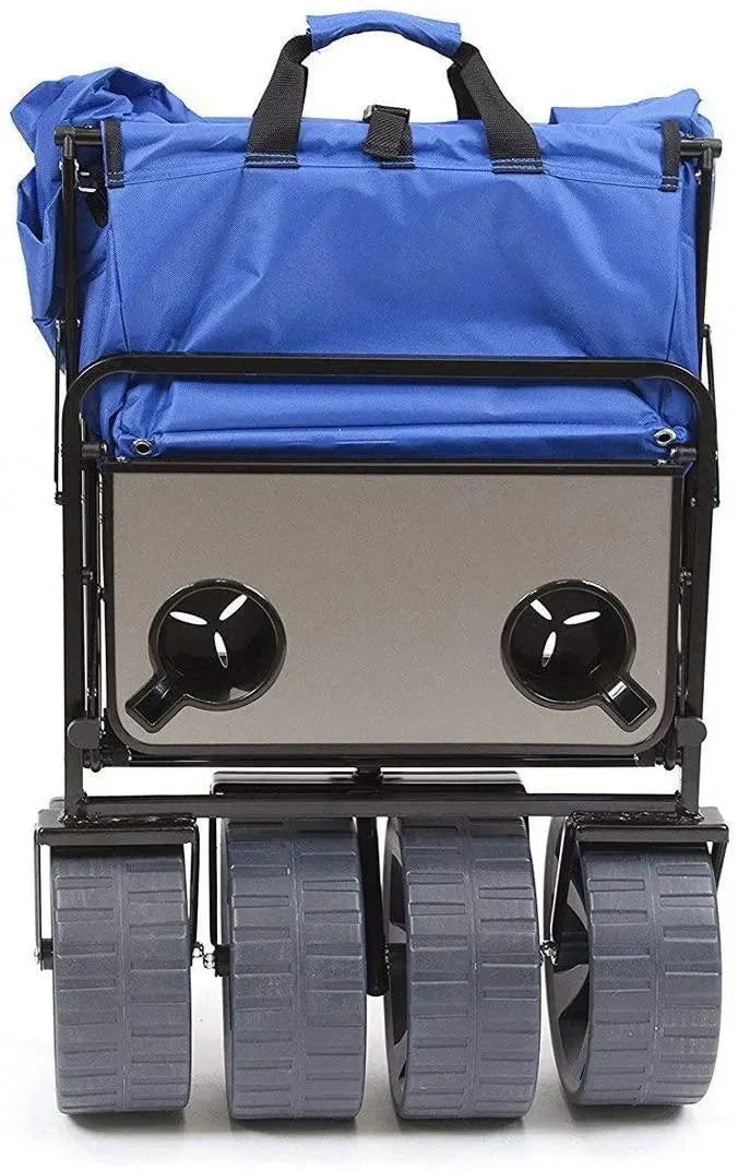 MacSports All Terrain Beach Wagon With Side Table, Blue/White, 37 inch L x 21 inch W x 25 inch H