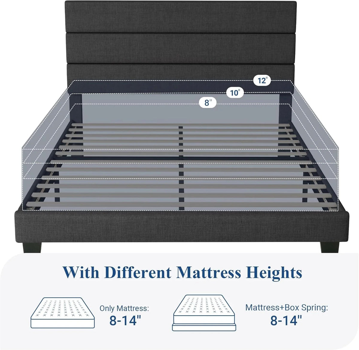 Queen Size Upholstered Platform Bed Frame With Headboard - Dark Gray Fabric