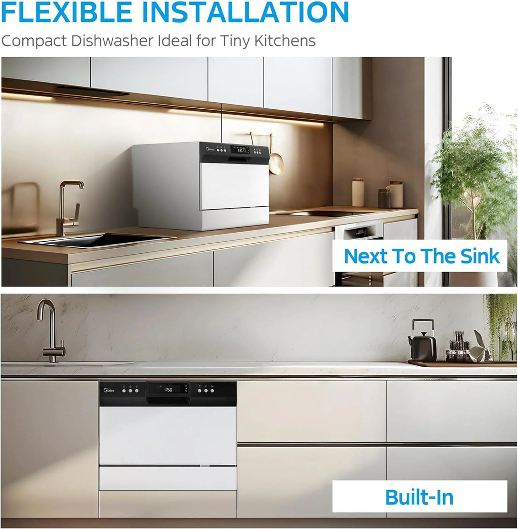 Midea Portable Countertop Dishwasher, 6 Place Settings, 8 Programs, White - MDC22P1AWW