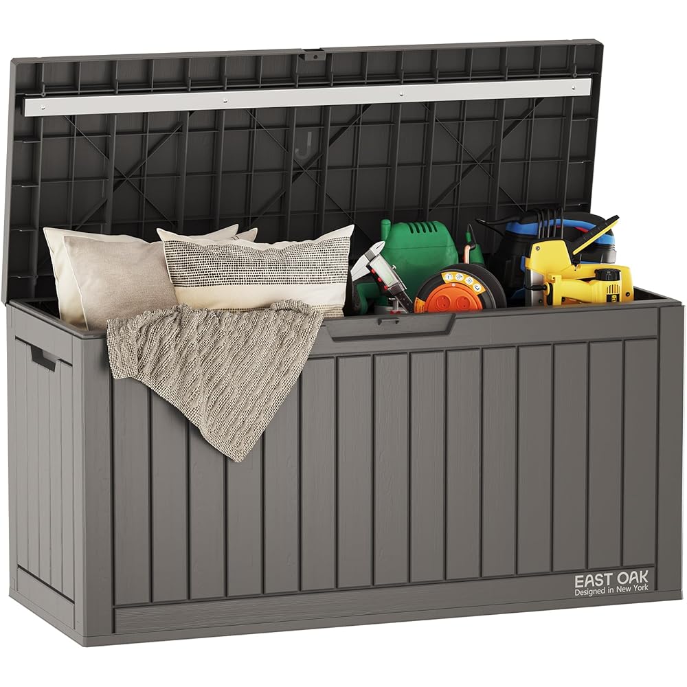 EAST OAK Outdoor Resin Deck Storage Box, 60 Gallon, Grey
