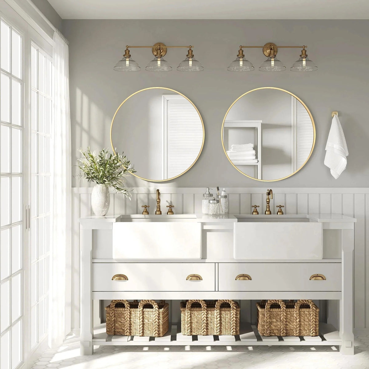 Round Bathroom Vanity Mirror, 24x24 / 36x36, Black, Brushed Gold or Silver