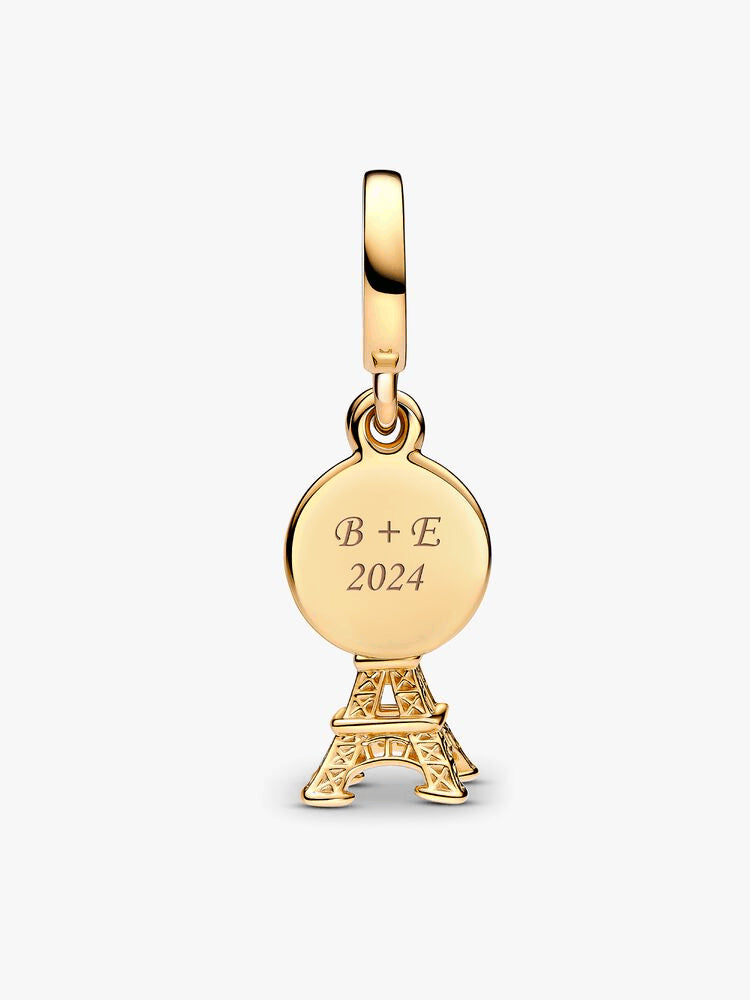 Paris Eiffel Tower Lab-Grown Diamond Engravable Double Dangle Charm
