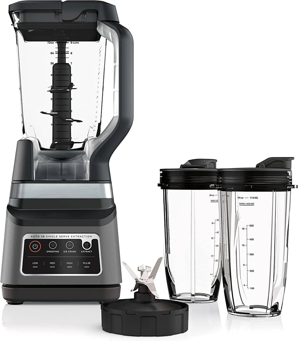 Professional Plus Kitchen System, 1400 WP, 72-oz Blender Pitcher, 64-oz Processor Bowl, 2 24-oz To-Go Cups - Grey
