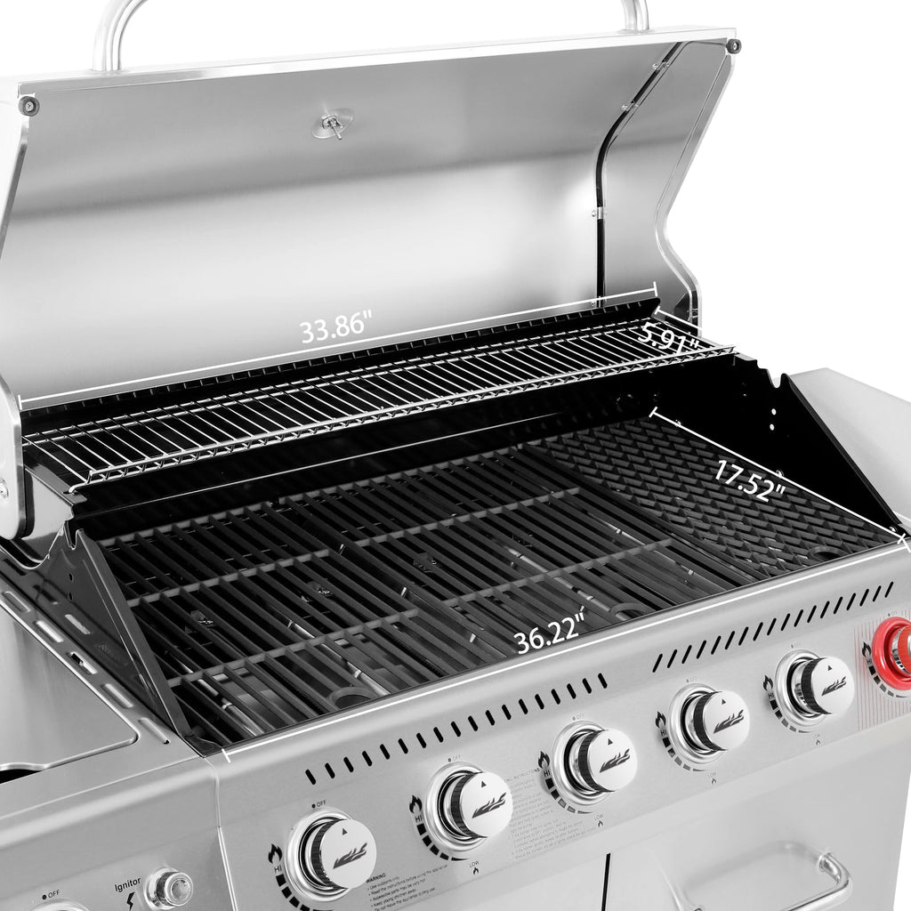 Stainless Steel 6-Burner Gas Grill - 74,000 BTU With Sear And Side Burner
