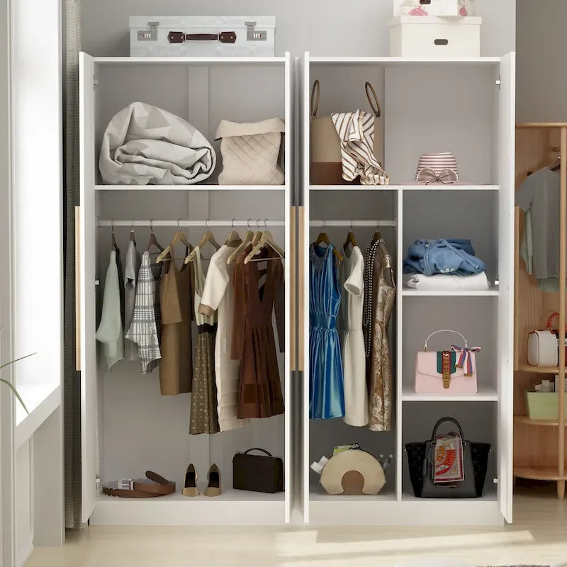 FUFU&GAGA Freestanding Solid Wood Wardrobe Closet With Storage Shelves