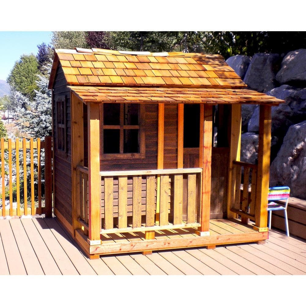 Little Squirt Cedar Wooden Kids Outdoor Playhouse 6 x 6 ft With Dutch Door, 3 Screened Windows And Floor