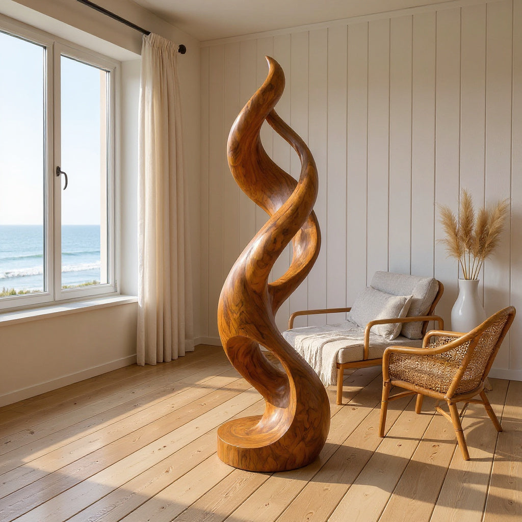 Coastal Abstract Wood Sculpture For Modern Outdoor Patio Decor