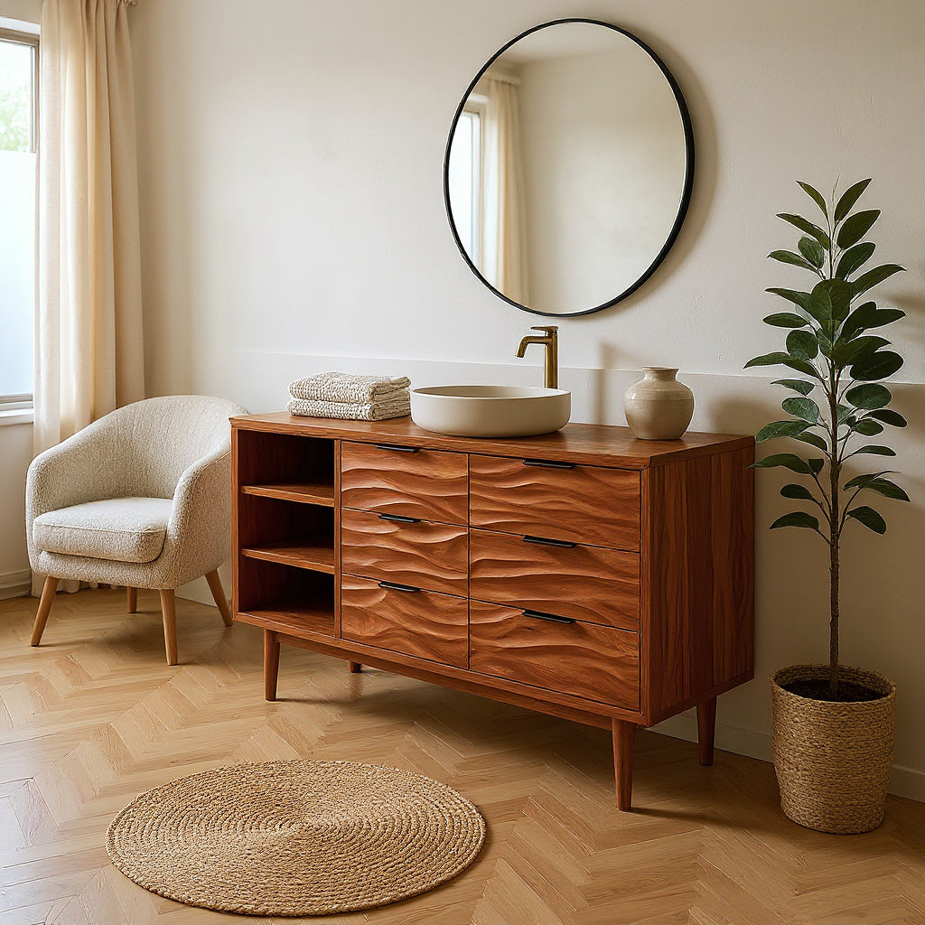 Coastal Wood Bathroom Cabinet For Beach House